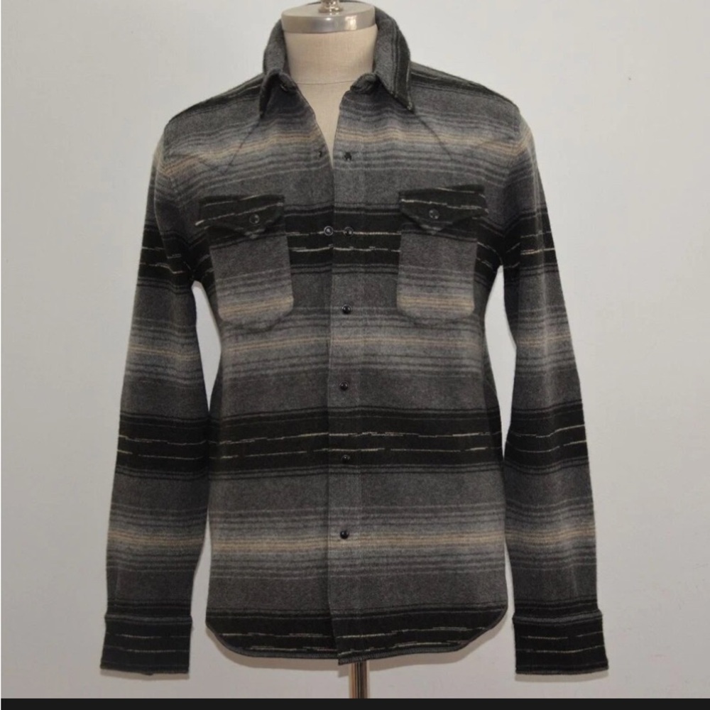 Ralph Lauren RRL cashmere and wood Charcoal gray and Black western Shirt large